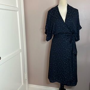 XS Chelsea 28 Navy Blue wrap dress with side belt.